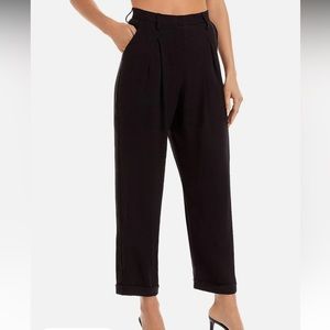 Just BEE Queen Womens Kai Black Linen Blend Cropped Workwear Ankle Pants NWT